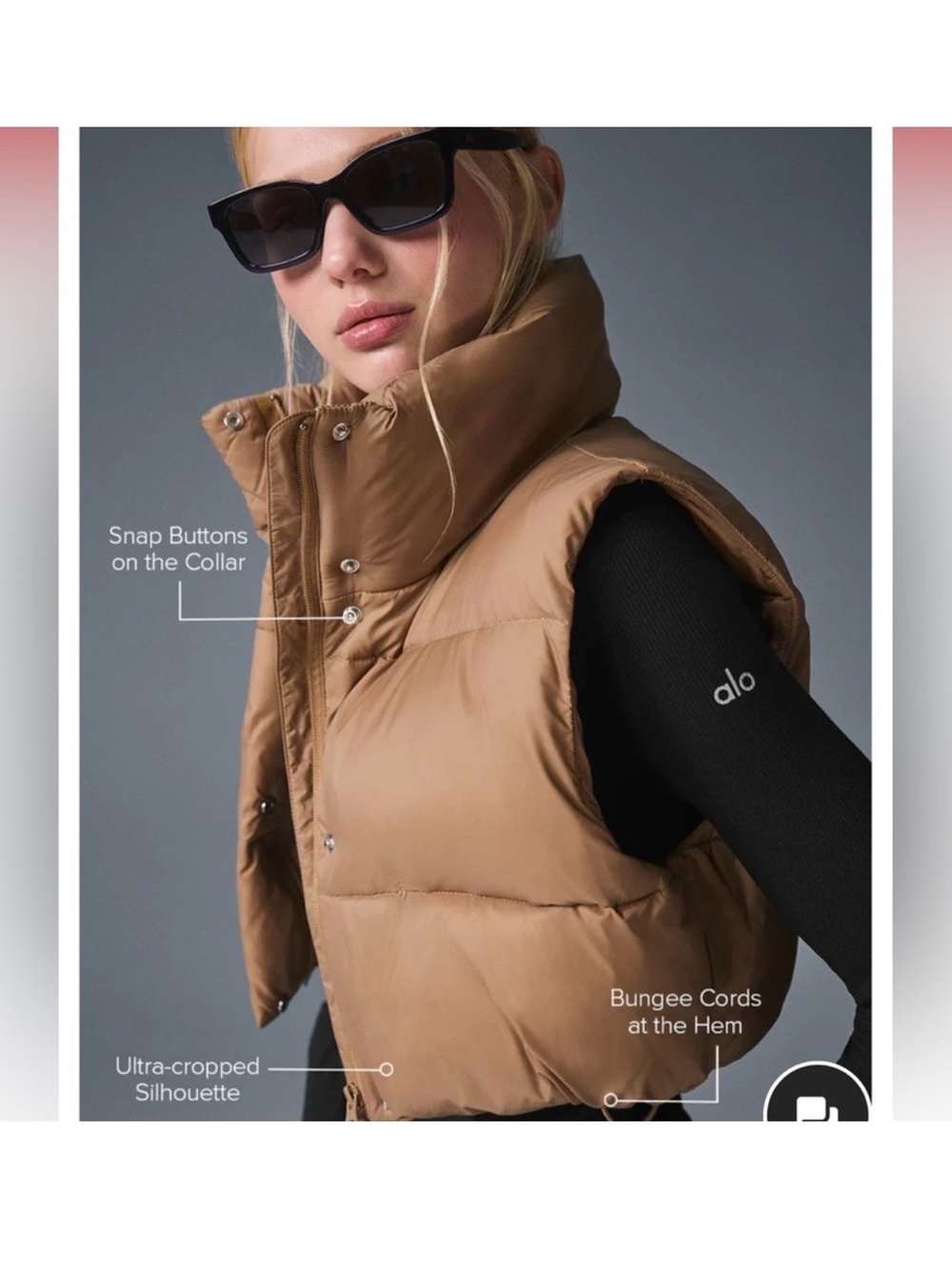 ALO Cropped Gold Rush Puffer Vest - Picture 3 of 8